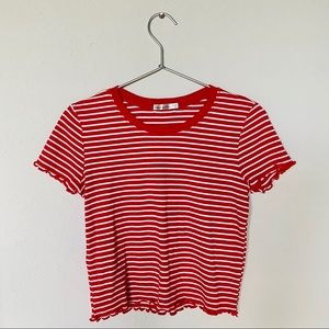 Ruffle Ribbed Striped Top